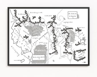 MIDDLE EARTH/BELERIAND Map Print | Fictional Map | Minimalist Map Art | Wall Art | Art Print