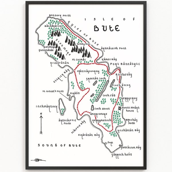 ISLE OF BUTE Map Print | Minimalist Map Art | Wall Art | Art Print