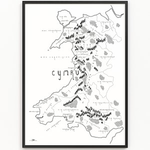 CYMRU (WALES) Karte Drucken | Landkarte | Minimalistische Karten Kunst | Wandkunst | Kunstdruck