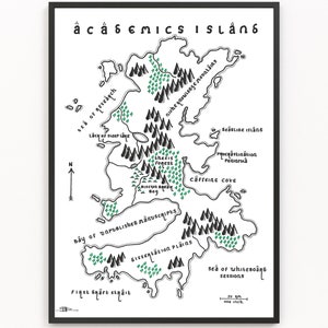 ACADEMICS ISLAND-kaart afdrukken | Fictieve kaart | Minimalistische kaartkunst | Muurkunst | Kunstafdruk