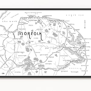 Carte de la NORFOLK | Carte du comté | Art cartographique minimaliste | Art mural | Impression artistique