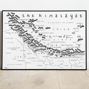 Carte de l'Himalaya | Art cartographique minimaliste | Art mural | Impression artistique