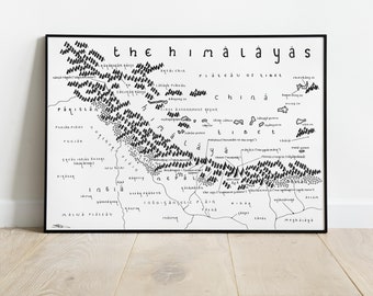 THE HIMALAYAS Map Print | Minimalist Map Art | Wall Art | Art