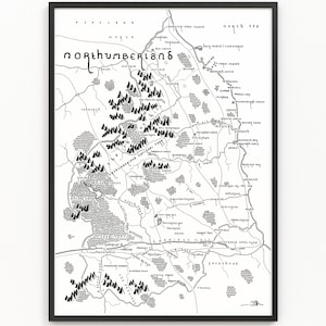 Impression de carte du comté de NORTHUMBERLAND | Carte du comté | Art cartographique minimaliste | Art mural | Impression artistique