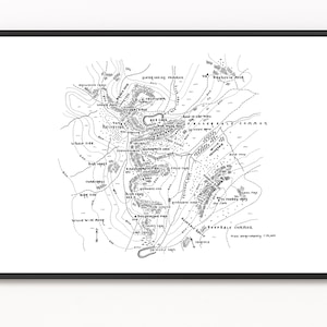 RÉGION D'HELVELLYN | Carte inspirée de Wainwright | Impression de carte | Carte de la chute d'Helvellyn