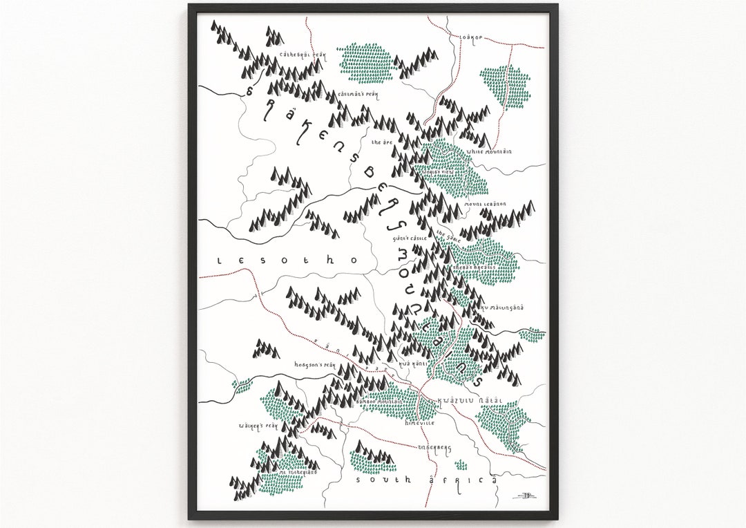 THE DRAKENSBERG MOUNTAINS Map Print Minimalist Map Art Wall Art the-drakensberg-mountains-map-print-minimalist-map-art-wall-art