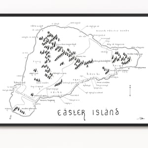 Impresión de mapa de ISLA DE PASCUA/RAPA Nui / Arte de mapa minimalista / Arte de pared / Impresión de arte