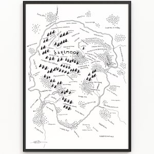 Carte de DARTMOOR | Carte du parc national | Art cartographique minimaliste | Art mural | Impression artistique