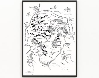 DARTMOOR-kaart afdrukken | Nationale Parkkaart | Minimalistische kaartkunst | Kunst aan de muur | Kunstafdruk