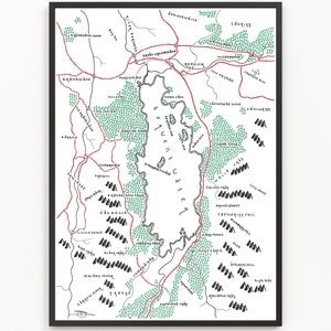 Impresión de mapa de DERWENT WATER / Arte de mapa minimalista / Arte de pared / Impresión de arte
