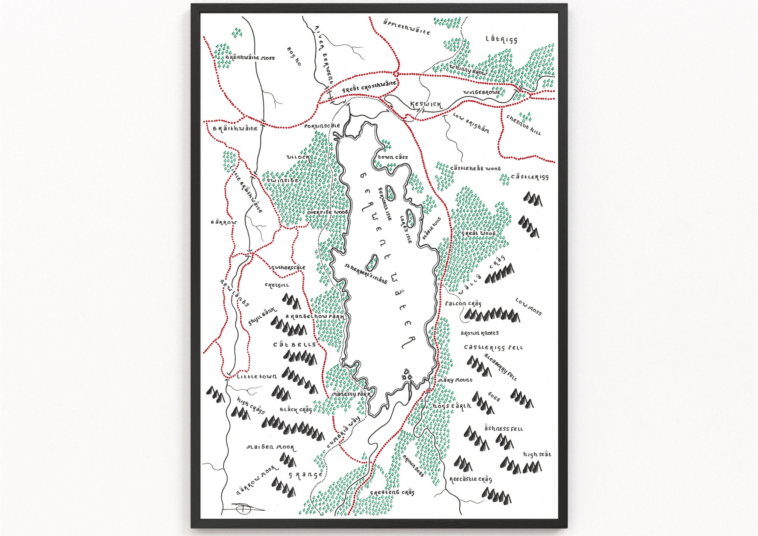 DERWENT WATER Map Print Minimalist Map Art Wall Art Art | Etsy