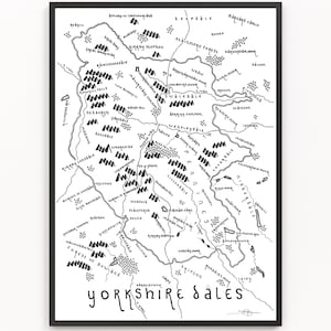 Impression de la carte des vallées du YORKSHIRE | Carte du parc national | Art cartographique minimaliste | Art mural | Impression artistique