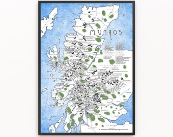 THE MUNROS Limited Edition Map Print | Mountain Map | Minimalist Map Art | Wall Art | Art Print