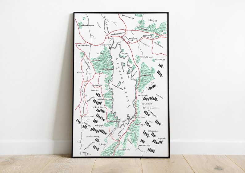 DERWENT WATER Map Print Minimalist Map Art Wall Art Art - Etsy