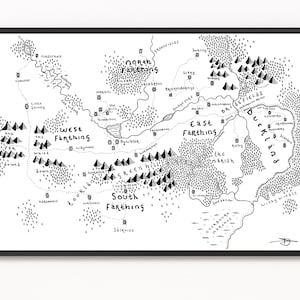 Carte de la Comté (Le Seigneur des anneaux) Impression | Carte fictive | Art cartographique minimaliste | Art mural | Impression artistique