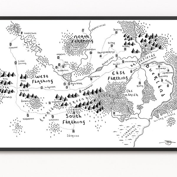 THE SHIRE (The Lord of The Rings) Map Print | Fictional Map | Minimalist Map Art | Wall Art | Art Print