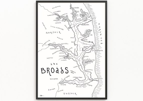 Broads National Park Map The Broads Map Print National Park Map Minimalist Map Art | Etsy