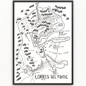 TORRES DEL PAINE Imprimer la carte | Carte du parc national | Art cartographique minimaliste | Art mural | Impression artistique