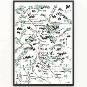 Impression de carte de la WEST HIGHLAND WAY | Carte des sentiers | Art cartographique minimaliste | Art mural | Impression artistique