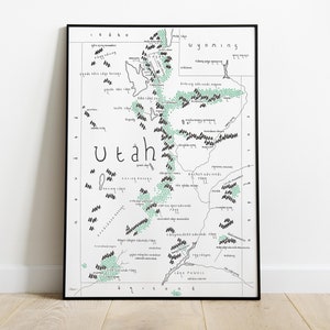 Stampa mappa UTAH / Arte mappa minimalista / Arte murale / Stampa artistica