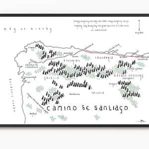 Carte du CAMINO DE SANTIAGO | Carte des sentiers | Art cartographique minimaliste | Art mural | Impression artistique