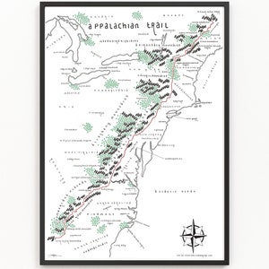 APPALACHIAN TRAIL-kaart afdrukken | Routekaart | Minimalistische kaartkunst | Muurkunst | Kunstafdruk