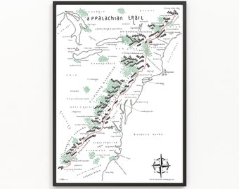 APPALACHIAN TRAIL Map Print | Trail Map | Minimalist Map Art | Wall Art | Art Print