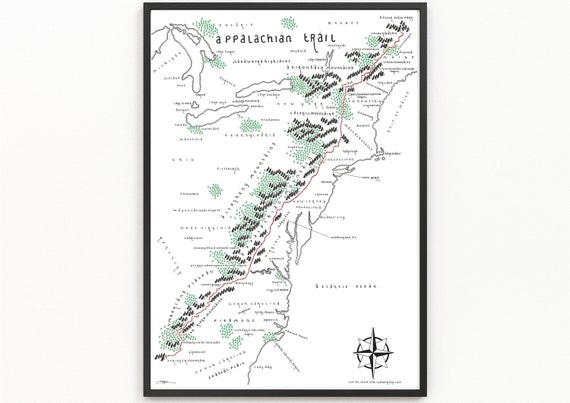 APPALACHIAN TRAIL Map Print Trail Map Minimalist Map Art Wall Art Art Print