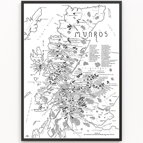 LES MUNROS Imprimer la carte | Carte de la montagne | Art cartographique minimaliste | Art mural | Impression artistique
