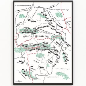 Impression de carte de YOSEMITE | Carte du parc national | Art cartographique minimaliste | Art mural | Impression artistique