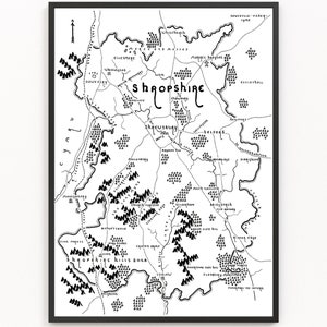 Impression de carte du SHROSHIRE | Carte du comté | Art cartographique minimaliste | Art mural | Impression artistique
