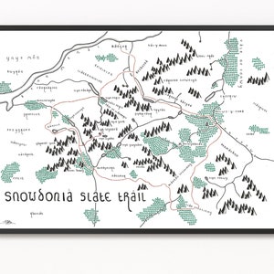 Carte du sentier SNOWDONIA SLATE TRAIL | Carte des sentiers | Art cartographique minimaliste | Art mural | Impression artistique