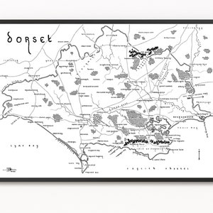 Carte du DORSET | Carte du comté | Art cartographique minimaliste | Art mural | Impression artistique