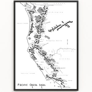 SENTIER DES CRÊTES DU PACIFIQUE Imprimer la carte | Art cartographique minimaliste | Art mural | Impression artistique
