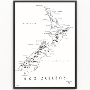 Impression carte de la NOUVELLE-ZÉLANDE | Carte du pays | Art cartographique minimaliste | Art mural | Impression artistique