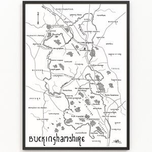 Impression de carte du comté de BUCKINGHAMSHIRE | Carte du comté | Art cartographique minimaliste | Art mural | Impression artistique
