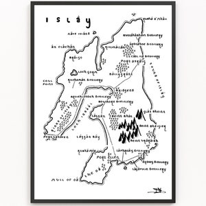 Carte d'ISLAY (distilleries) Impression | Art cartographique minimaliste | Art mural | Impression artistique
