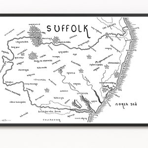 Impression de carte du SUFFOLK | Carte du comté | Art cartographique minimaliste | Art mural | Impression artistique