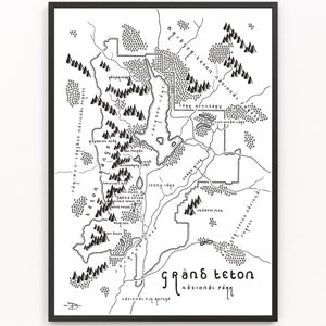 Stampa mappa GRAND TETON / Mappa del parco nazionale / Arte mappa minimalista / Arte murale / Stampa artistica