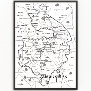 Carte du WARWICKSHIRE | Carte du comté | Art cartographique minimaliste | Art mural | Impression artistique