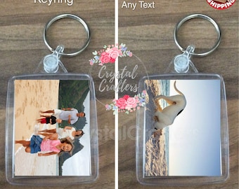 Personalised custom printed photo keyring key chain fob 35mm x 45mm Mothers Day Fathers Day Christmas Gift Double Sided Photo Insert / Blank