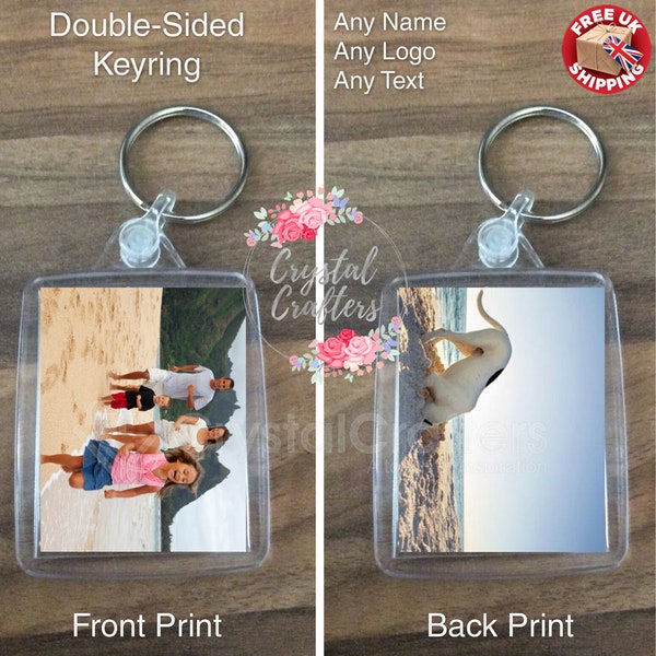 Personalised custom printed photo keyring key chain fob 35mm x 45mm Mothers Day Fathers Day Christmas Gift Double Sided Photo Insert / Blank