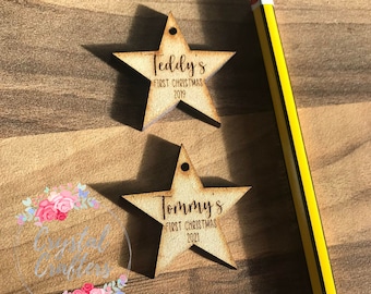 Personalised Wooden Engraved Christmas Star - 3mm thick