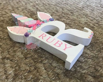 Personalised Handmade Wooden Freestanding Unicorn Style Letter