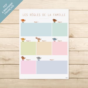 PRINTABLE PDF FRENCH - &quot;Family Rules&quot; Animals (child organization, school, kindergarten, primary school)