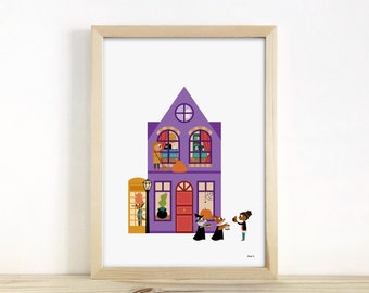 CHILD ILLUSTRATION - "Maison boutique Octobre" - Reproduction/Giclee illustration (baby room, birth gift, birthday, Christmas)