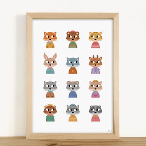 CARTEL INFANTIL - "Retratos de animales" (decoración habitación bebé, habitación infantil, regalo nacimiento, cumpleaños, Navidad)