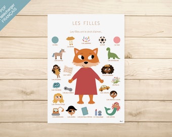 PDF AFFICHE FRANÇAIS - "Les Filles" (chambre enfant, école, maternelle, primaire)