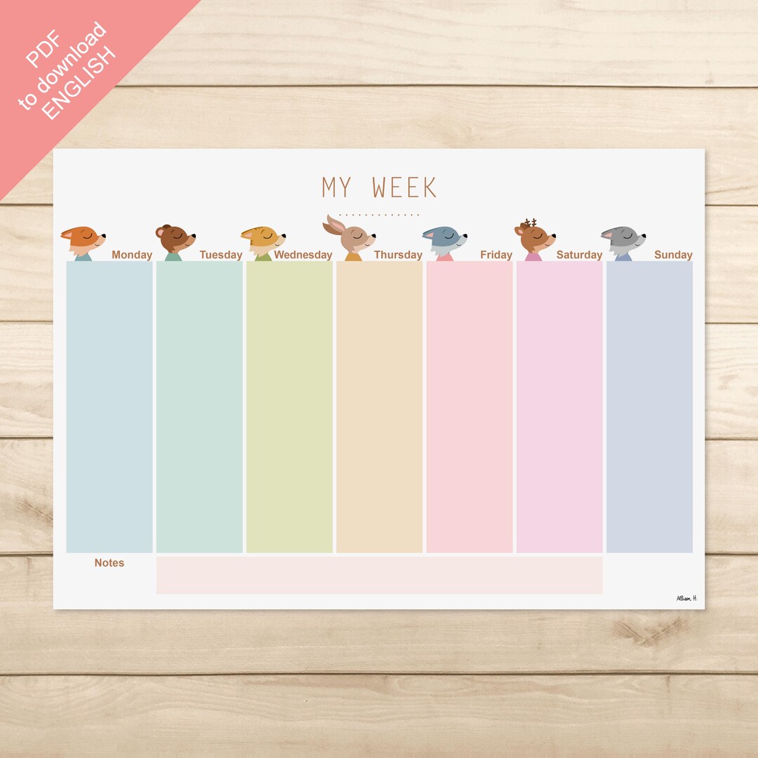 Work Week Animals PDF PRINTABLE ENGLISH -