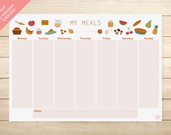 PDF PRINTABLE ENGLISH - "My meals" Cosy vibes (organisation, bureau, planning, année scolaire)